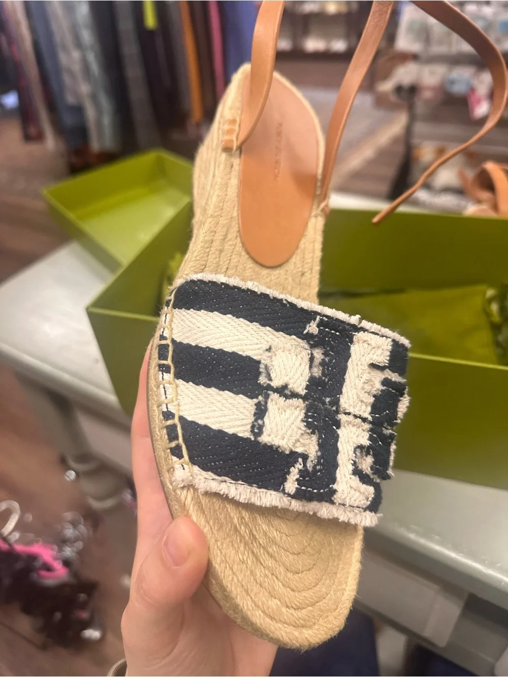 Tory Burch Ines platform wedge espadrille sandals striped navy size 10.5